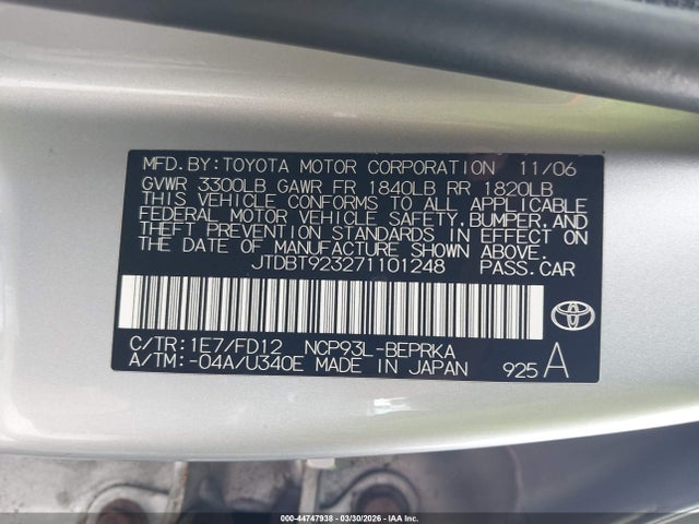2007 TOYOTA YARIS JTDBT923271101248 Photo 8