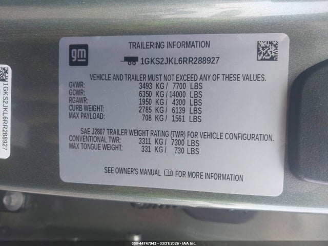 1GKS2JKL6RR288927 GMC Yukon Xl 4wd Denali