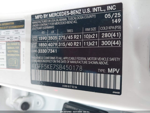 Продаж на аукціоні авто 2025 Mercedes-benz Gls 450 4matic, vin: 4JGFF5KE7SB450178, номер лоту: 44747952