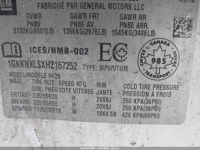 Продаж на аукціоні авто 2017 Gmc Acadia Denali, vin: 1GKKNXLSXHZ167252, номер лоту: 44747965
