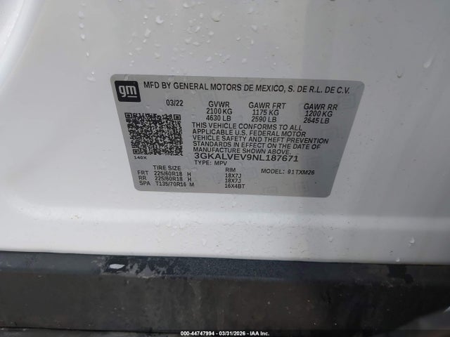 Продаж на аукціоні авто 2022 Gmc Terrain Awd Slt, vin: 3GKALVEV9NL187671, номер лоту: 44747994