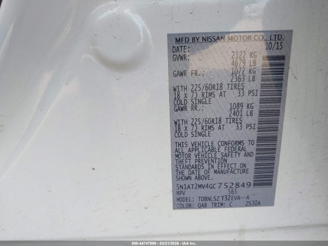 Nissan Rogue Sl 2016 5N1AT2MV4GC752849 Image 9