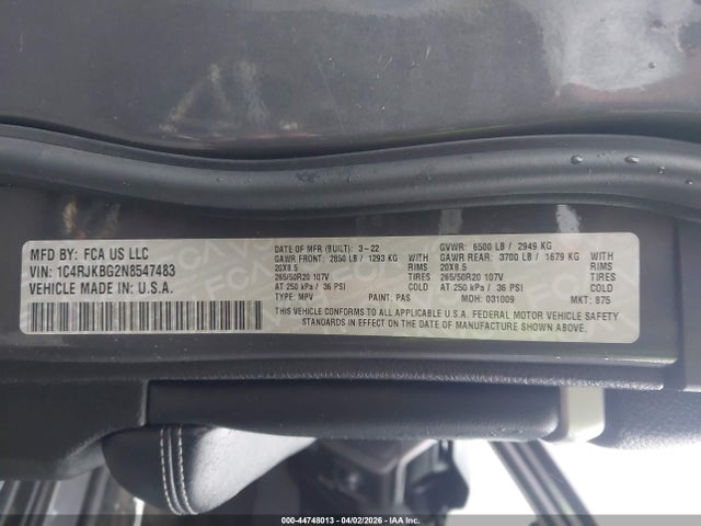 1C4RJKBG2N8547483 Jeep Grand Cherokee L Limited 4x4