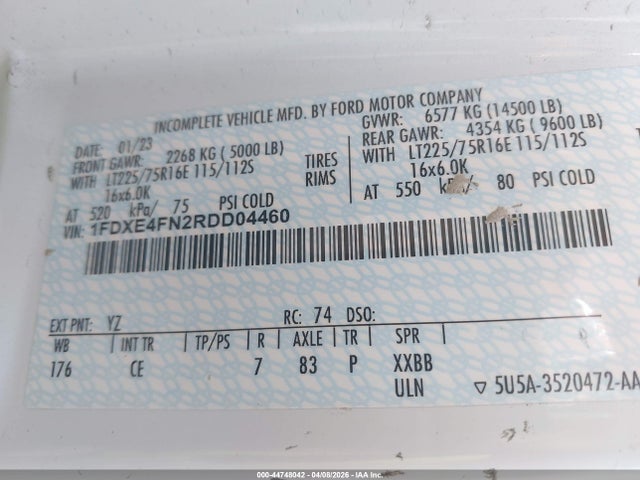 Aukcja sprzedaży 2024 Ford E-450 Cutaway, vin: 1FDXE4FN2RDD04460, numer aukcji: 44748042