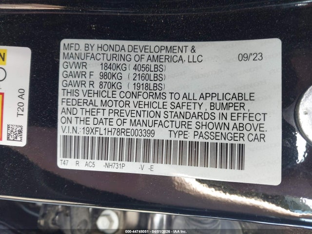 Продажа на аукционе авто 2024 Honda Civic Ex-l, vin: 19XFL1H78RE003399, номер лота: 44748051