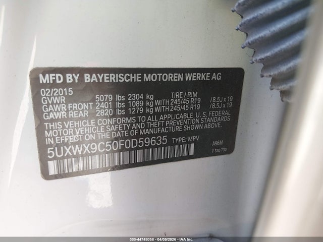 Продаж на аукціоні авто 2015 Bmw X3 Xdrive28i, vin: 5UXWX9C50F0D59635, номер лоту: 44748058