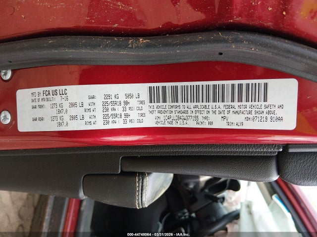 Aukcja sprzedaży 2016 Jeep Cherokee High Altitude, vin: 1C4PJLDB4GW377155, numer aukcji: 44748064