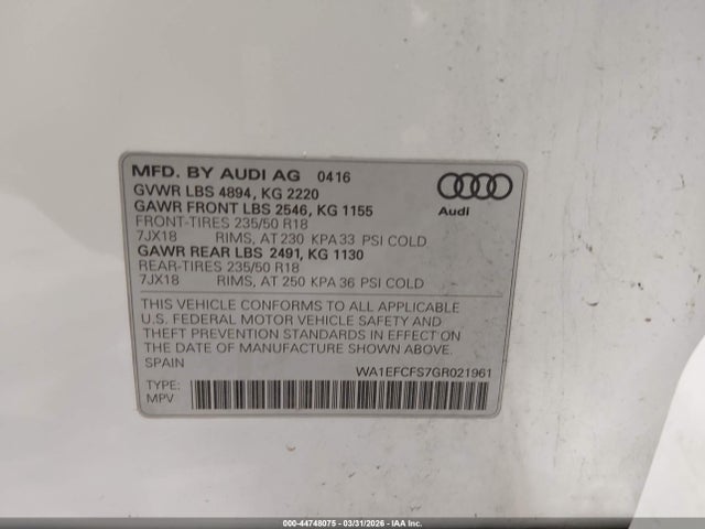 2016 AUDI Q3 WA1EFCFS7GR021961 Photo 8
