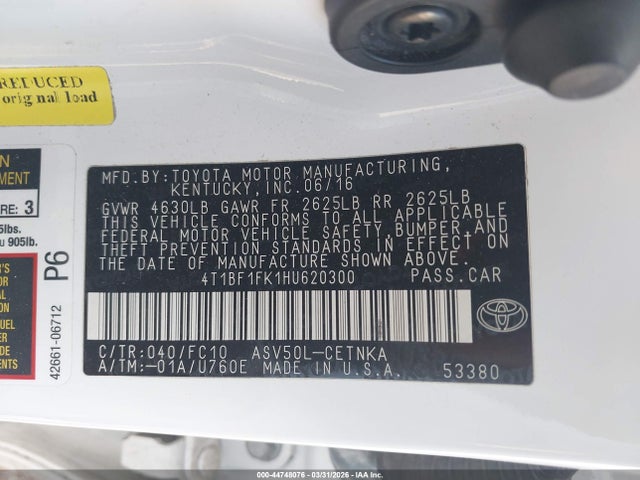 44748076 :رقم المزاد ، 4T1BF1FK1HU620300 vin ، 2017 Toyota Camry Le مزاد بيع