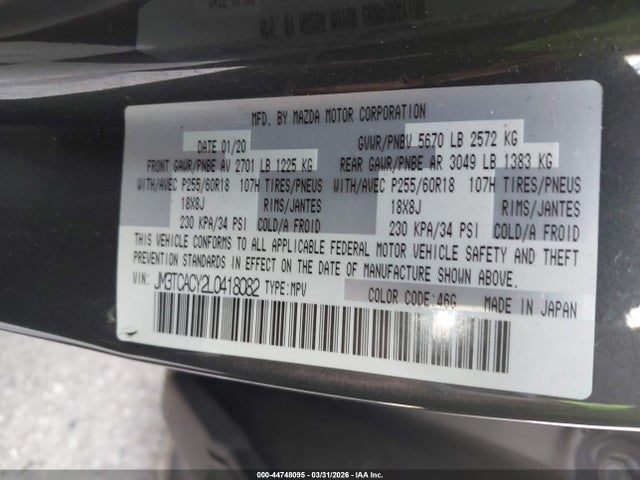 Aukcja sprzedaży 2020 Mazda Cx-9 Touring, vin: JM3TCACY2L0418082, numer aukcji: 44748095