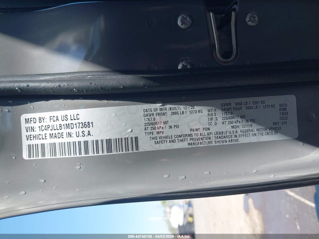 Продажа на аукционе авто 2021 Jeep Cherokee Latitude Plus Fwd, vin: 1C4PJLLB1MD173681, номер лота: 44748105