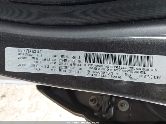 Продажа на аукционе авто 2019 Ram 1500 Laramie  4x4 5'7 Box, vin: 1C6SRFJTXKN718470, номер лота: 44748124
