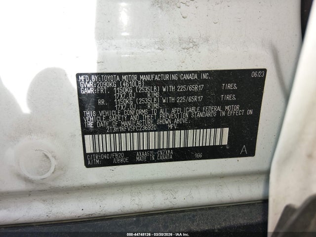 Aukcja sprzedaży 2023 Toyota Rav4 Le, vin: 2T3H1RFV5PC236920, numer aukcji: 44748126