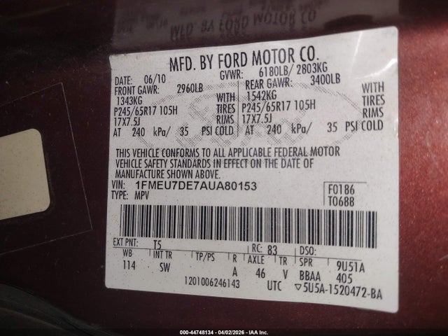 2010 FORD EXPLORER 1FMEU7DE7AUA80153 Photo 8