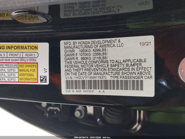 1HGCV1F14MA119370 Honda ACCORD LX