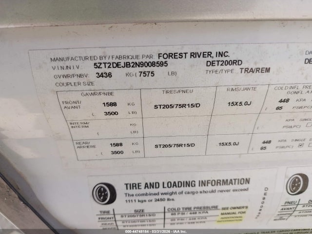 5ZT2DEJB2N9008595 Forest River Della Terra M-200rd