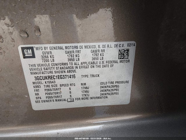 44748189 :رقم المزاد ، 3GCUKREC1EG371416 vin ، 2014 Chevrolet Silverado 1500 1lt مزاد بيع