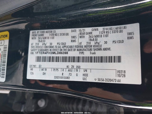 Ford Ranger Lariat 2021 1FTER4FH3MLD86398 Image 9