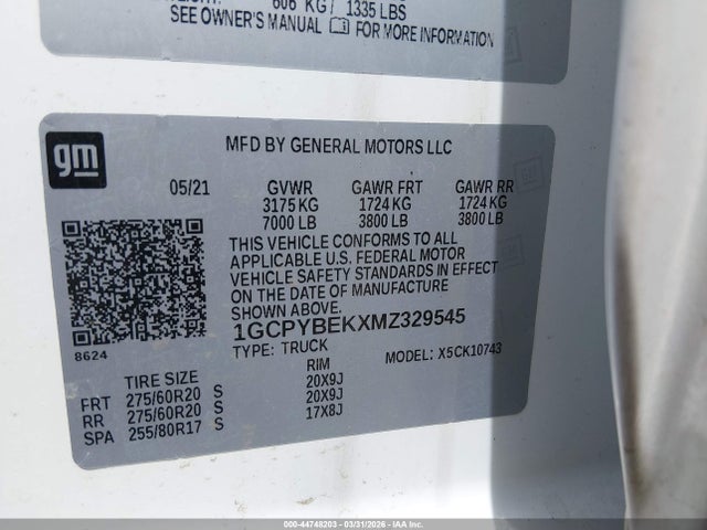 1GCPYBEKXMZ329545 Chevrolet Silverado 1500 4wd Standard Bed Custom