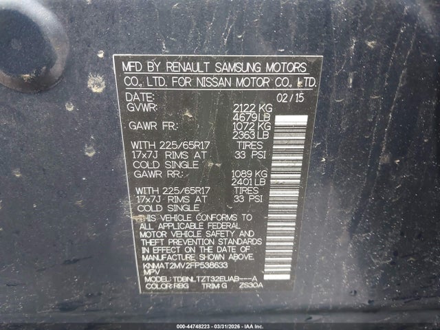 Nissan ROGUE SV 2015 KNMAT2MV2FP538633 Image 9