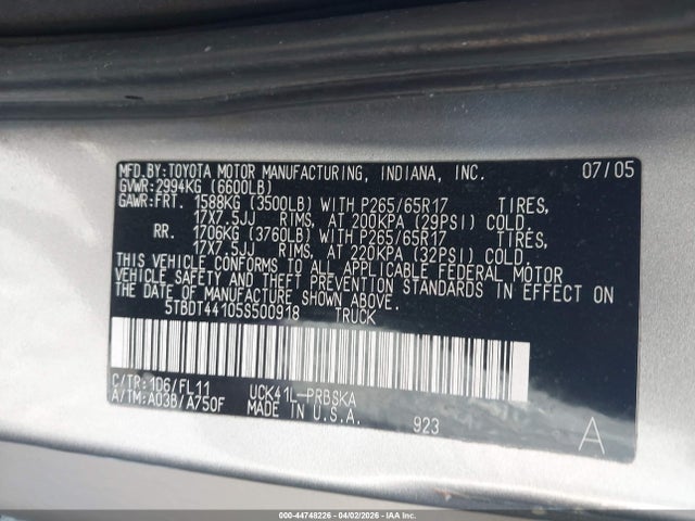 2005 TOYOTA TUNDRA 5TBDT44105S500918 Photo 8