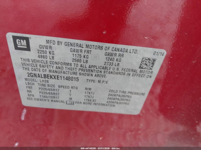 2GNALBEKXE1148015 Chevrolet EQUINOX 1LT
