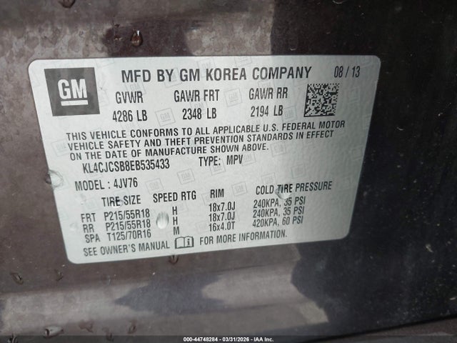 Aukcja sprzedaży 2014 Buick Encore Leather, vin: KL4CJCSB8EB535433, numer aukcji: 44748284