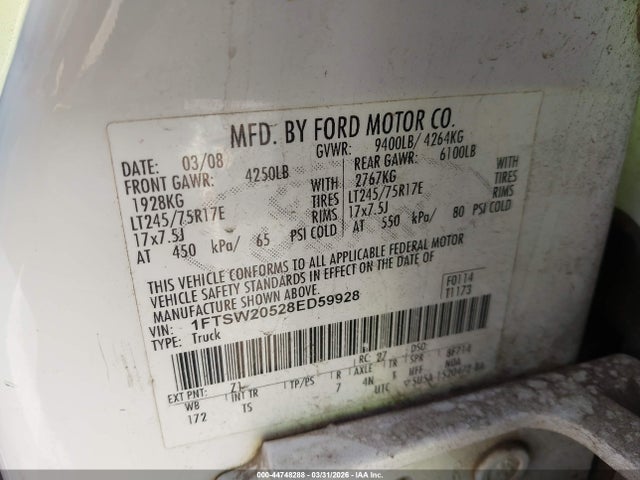 2008 FORD F-250 1FTSW20528ED59928 Photo 8