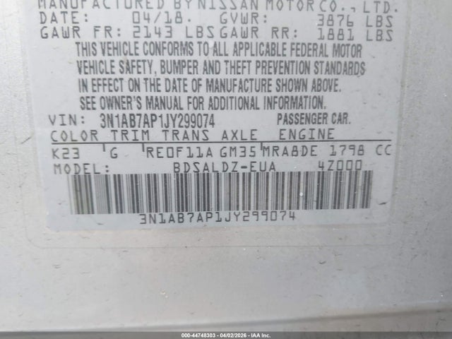 Nissan SENTRA SV 2018 3N1AB7AP1JY299074 Image 9