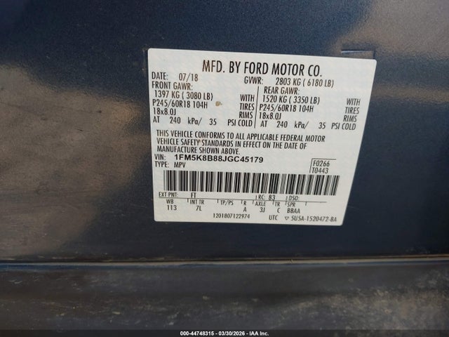 2018 FORD EXPLORER 1FM5K8B88JGC45179 Photo 8