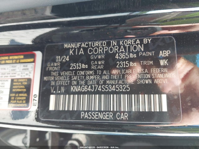Продаж на аукціоні авто 2025 Kia K5 Gt-line, vin: KNAG64J74S5345325, номер лоту: 44748325