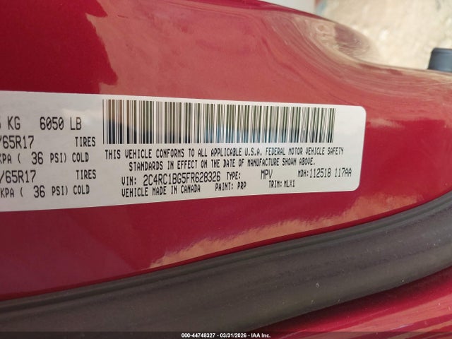 2015 Chrysler Town & Country Touring მანქანა იყიდება აუქციონზე, vin: 2C4RC1BG5FR628326, აუქციონის ნომერი: 44748327