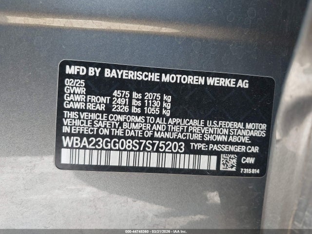 44748360 :رقم المزاد ، WBA23GG08S7S75203 vin ، 2025 Bmw 228 Gran Coupe Xdrive مزاد بيع