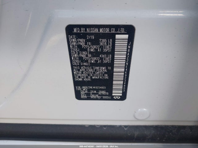 Aukcja sprzedaży 2019 Infiniti Qx80 Luxe, vin: JN8AZ2NE4K9234803, numer aukcji: 44748361