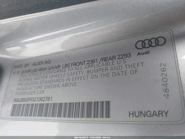 2016 Audi A3 2.0t Premium მანქანა იყიდება აუქციონზე, vin: WAUB8GFF0G1062781, აუქციონის ნომერი: 44748372