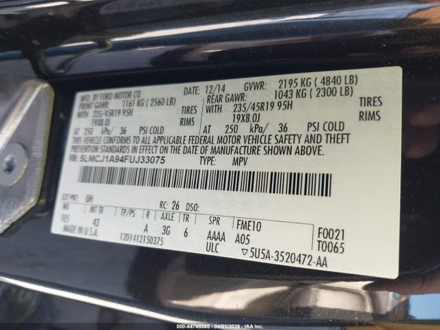 2015 LINCOLN MKC 5LMCJ1A94FUJ33075 Photo 8