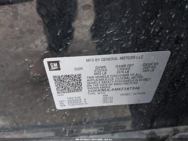 Aukcja sprzedaży 2021 Gmc Acadia Awd Slt, vin: 1GKKNUL44MZ147346, numer aukcji: 44748422