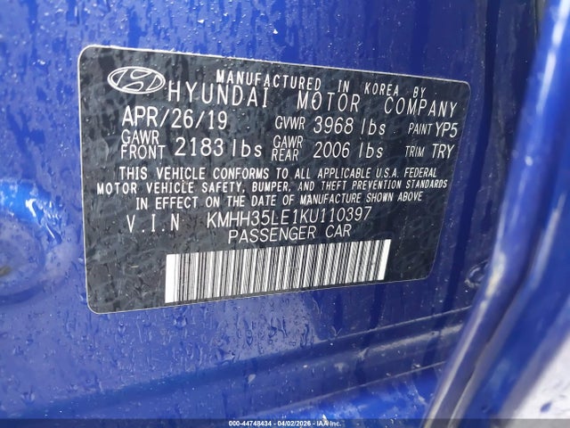 Продажа на аукционе авто 2019 Hyundai Elantra Gt, vin: KMHH35LE1KU110397, номер лота: 44748434