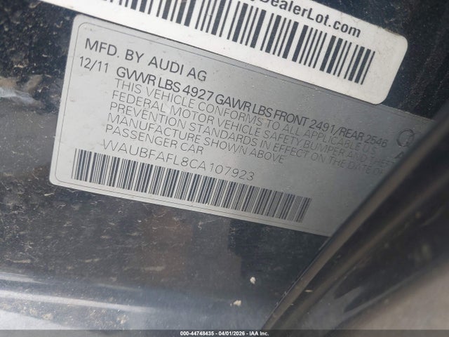 2012 Audi A4 2.0t Premium მანქანა იყიდება აუქციონზე, vin: WAUBFAFL8CA107923, აუქციონის ნომერი: 44748435