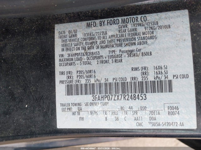 2007 FORD FUSION 3FAHP07ZX7R248453 Photo 8