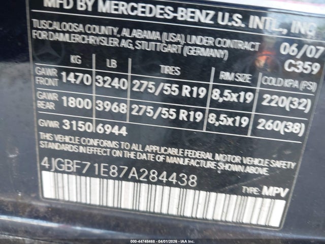 Aukcja sprzedaży 2007 Mercedes-benz Gl 450 4matic, vin: 4JGBF71E87A284438, numer aukcji: 44748468