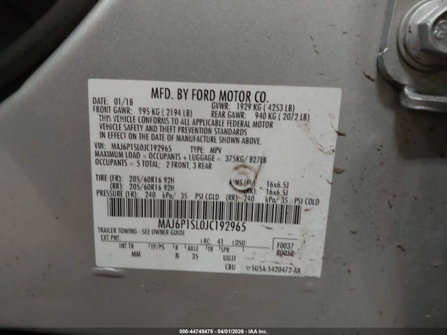 44748475 :رقم المزاد ، MAJ6P1SL0JC192965 vin ، 2018 Ford Ecosport S مزاد بيع