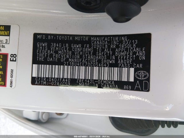 Aukcja sprzedaży 2013 Toyota Corolla L, vin: 2T1BU4EE7DC054643, numer aukcji: 44748501
