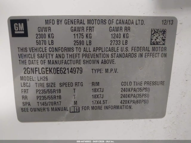Продажа на аукционе авто 2014 Chevrolet Equinox 2lt, vin: 2GNFLGEK0E6214979, номер лота: 44748502