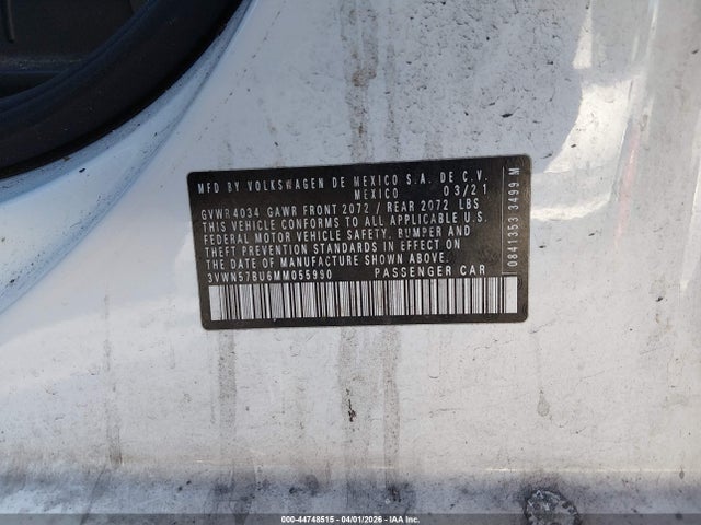 Продажа на аукционе авто 2021 Volkswagen Jetta 1.4t R-line/1.4t S, vin: 3VWN57BU6MM055990, номер лота: 44748515
