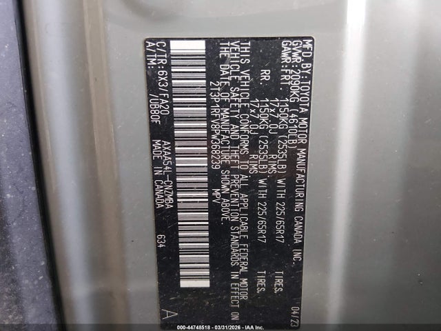 Aukcja sprzedaży 2023 Toyota Rav4 Xle, vin: 2T3P1RFV8PW368239, numer aukcji: 44748518