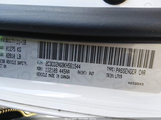 Продаж на аукціоні авто 2019 Dodge Challenger Sxt, vin: 2C3CDZAG9KH561544, номер лоту: 44748533