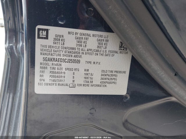 Aukcja sprzedaży 2012 Buick Enclave, vin: 5GAKRAED3CJ250509, numer aukcji: 44748567