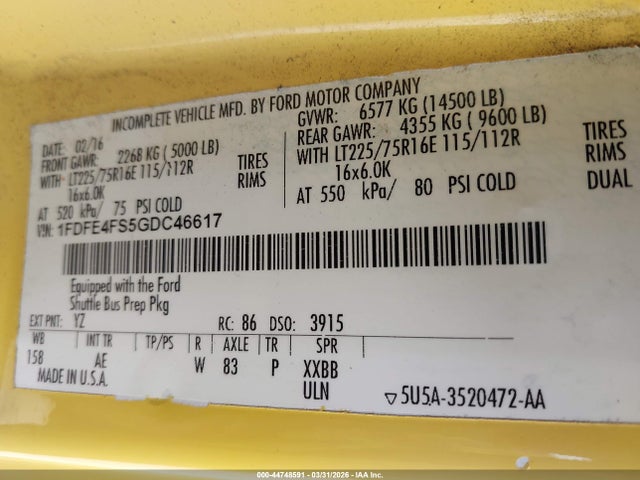 Ford E-450 Cutaway 2016 1FDFE4FS5GDC46617 Image 8