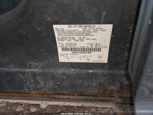 2016 Ford Flex Sel მანქანა იყიდება აუქციონზე, vin: 2FMGK5C87GBA13887, აუქციონის ნომერი: 44748594